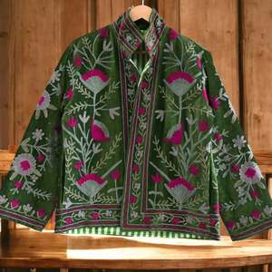 Chaqueta de Terciopelo con Bordado Floral para Mujer, Cuello Chal, Manga Larga, Estilo Prairie Chic Otoñal, Patrón de Bordado Hecho a Mano - Product Image 4