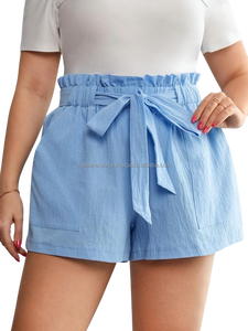 กางเกงขาสั้นทรงหลวมผ้าลินินเอวสูงลำลองของผู้หญิงพร้อมผ้าทอที่ระบายอากาศได้ดีสวมใส่สบายตลอดทั้งวันเพื่อการพักผ่อน - Product Image 2