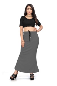 Jupe crayon grise pour femme, taille élastique, longueur cheville, avec cordon de serrage, unie, décontractée, extensible, en tricot de coton et élasthanne, coupe sirène - Product Image 1