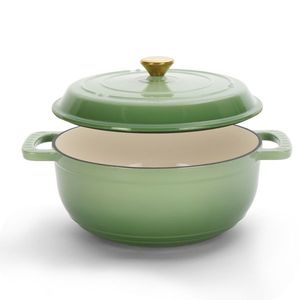 Olla de hierro fundido esmaltado de 5QT en verde degradado con dos guantes de silicona para sopas y caldos - Product Image 3