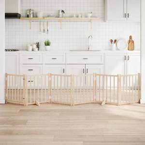 Barrière pour chien en bois massif de sapin avec porte pliable, 6 panneaux, 118,1 pouces, barrières et enclos pour animaux de compagnie - Product Image 1