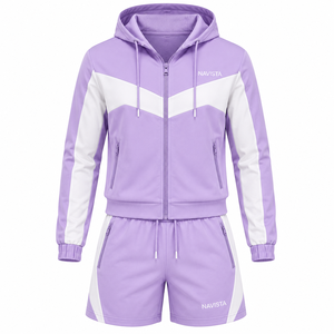 Women's 2 Piece Breathable Solid Hooded Sports Set Full Sleeve Crop <b>Top</b> Shorts Pockets Regular Fit Spring Summer Eco-Friendly - Product Image 2