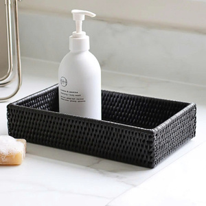 Rectangular Rattan Serving Tray Black Wicker Organizer For Cutlery, Kitchen Tools & <b>Tabletop</b> <b>Storage</b>, Modern And Durable - Product Image 3