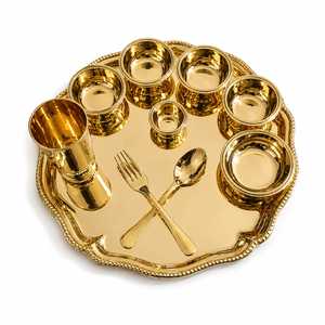 Juego de Vajilla de Metal Dorado Vintage, Pintado a Mano con Diseño de Frutas, Apto para Lavavajillas, Juego Completo, Plato para Servir, Tazones, Cuchara - Product Image 1