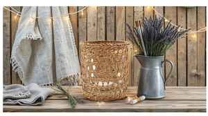 Portavelas Cuadrado de Madera Tejida Natural Hecho a Mano de Alta Calidad, Estilo Costero Tropical - Product Image 5