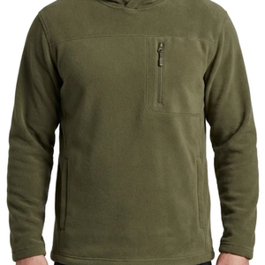 Sweat à capuche polaire vert olive personnalisé pour homme, coupe et couture, avec poche poitrine zippée, chaud et idéal pour l'extérieur - Product Image 2