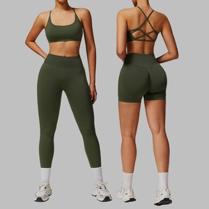Ensembles de sport décontractés 4 pièces pour femmes, personnalisés, côtelés, imprimé animal, séchage rapide, pour la gym, l'entraînement, le fitness et le yoga - Product Image 2