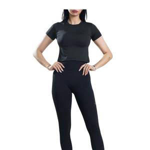 Women Slim Fit Crop Top Short Sleeve Crew Neck T Shirt Stretch Gym Fitness <b>Running</b> Yoga Top Tight Activewear Stylish Sports Tee - Product Image 4