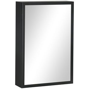 Armadietto da Parete Compatto Nero a Singola Anta per Bagno con Specchio e Ripiani - Product Image 1
