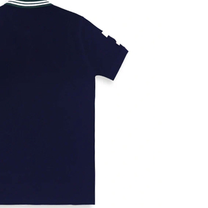 Camisa Polo Oxford de Algodón Azul Marino para Hombre, Manga Corta, Raya Amarilla Diagonal, Estilo Preppy, Corte Regular, Diseño con Botones - Product Image 6
