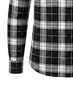 Chemise en flanelle à carreaux noirs et blancs pour homme, coupe ajustée, manches longues, boutonnée, en coton, style décontracté, fabrication sur mesure - Product Image 6