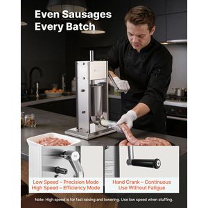 Embutidora manual de salchichas de acero inoxidable de doble velocidad, de alta resistencia, 7 LBS/3 L, vertical, para embutir carne en tripas de salchicha - Product Image 2