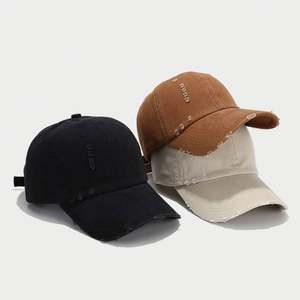 Casquette de baseball déchirée unie pour homme, 60 cm de circonférence de tête, style vieilli, décontractée, passe-partout, à calotte souple, effet amincissant, anti-UV - Product Image 1