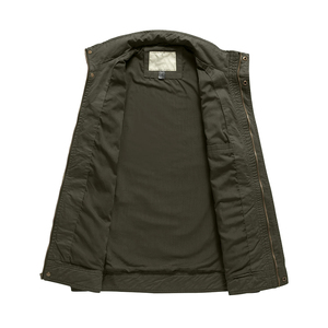 Fashionable Customizable Men's & Boys' <b>Canvas</b> <b>Jacket</b> Solid Color Front Four Pockets Stand Collar Windproof Zipper Button Closure - Product Image 3