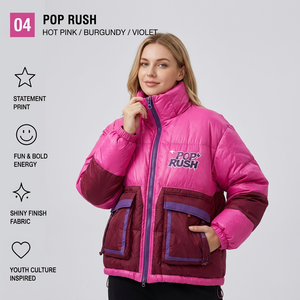Custom Pop Rush Quilted <b>Jacket</b> Hot <b>Pink</b> Burgundy Violet Statement Print Bold Back Artwork Winter Puffer Coat Women's Streetwear - Product Image 2