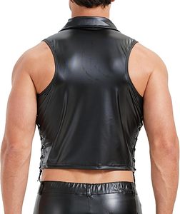 Camiseta sin mangas de cuero sintético para hombre, tacto suave mate, talla grande, cuello redondo, chaleco informal para minoristas de la UE - Product Image 2