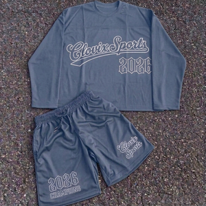 Ensemble T-shirt et short personnalisés pour hommes, vente en gros OEM ODM, vêtements décontractés tendance, coton, été, col rond, imprimé lettres, couleur unie - Product Image 2