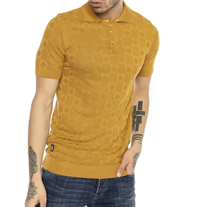 Polo tricoté respirant de qualité supérieure pour homme 2026, manches courtes, motif géométrique, décontracté, jaune - Product Image 2