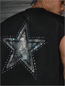 เสื้อยืดแขนกุดลายดาวประดับเพชรขายส่ง เสื้อผ้าสตรีทแวร์ผู้ชายทรงโอเวอร์ไซส์ รับทำโลโก้ตามสั่ง ผู้ผลิต OEM - Product Image 2