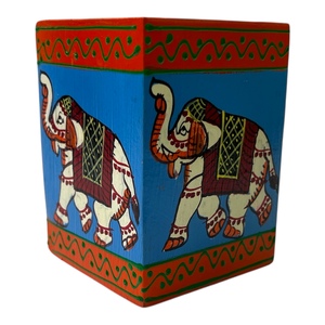 Hand Painted Wooden Elephant Printed <b>Pen</b> Stand Box Blue Red Green Decorative Storage Container Elephant <b>Pen</b> Stand Decor - Product Image 1