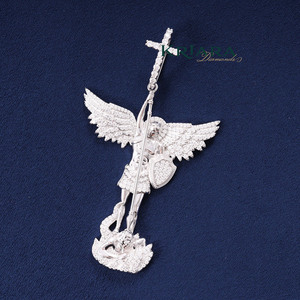 Colgante Unisex de Moissanita con Corte Brillante Redondo Estilo Hiphop del Arcángel Miguel, Chapado en Rodio/Plata 925 y Oro de 18K, Amuleto Religioso - Product Image 1