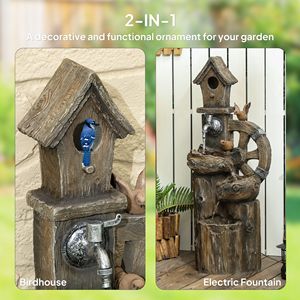 Fontana da Esterno 2 in 1 con Luci LED, Pompa, Casetta per Uccelli e Cascata su Tronco d'Albero, Prodotto Durevole per Fontane da Esterno - Product Image 4