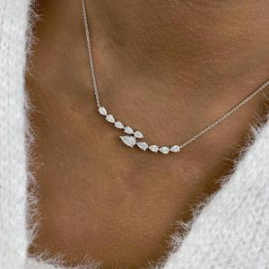 Collier pendentif double rangée de diamants taille poire en or blanc 14 carats, délicat et minimaliste, pour mariée, mariage, cadeau d'anniversaire pour femme - Product Image 4