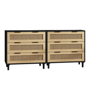 Juego de 2 armarios de ratán con 3 cajones para sala de estar con cajones de ratán - Product Image 3