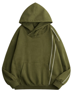 Sweat à capuche pour homme en molleton de coton, vert sarcelle foncé, avec bandes contrastantes latérales, style streetwear décontracté, poche kangourou - Product Image 1