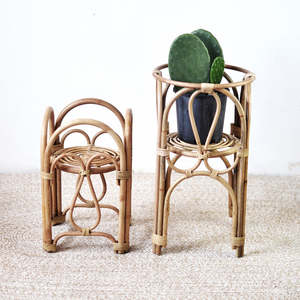 Wooden flower holder stand natural rattan planter pot <b>shelf</b> for plants boho decor plant basket stands - Product Image 6