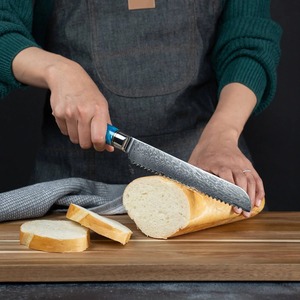 Couteau à pain dentelé en acier Damas de qualité supérieure, lame de 8 pouces, manche en bois de résine bleue, professionnel pour boulangerie et cuisine - Product Image 4