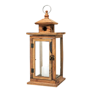 Juego de 2 Faroles de Madera de Mango con Tapa Plana de Metal Galvanizado, Asa de Cuerda y Puerta de Vidrio, Decoración Rústica para Bodas y Mesas - Product Image 4
