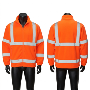 High Visibility Orange Polar <b>Fleece</b> <b>Work</b> Jacket 320 GSM Reflective Panel Safety Custom Embroidery - Product Image 1