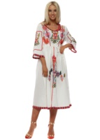 Superbe tenue midi en coton blanc pour filles, look gitane d'été, manches longues et jolies brodées, détails bohèmes pour enfants