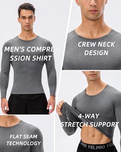 Men Crew Neck MMA Rash Guard Compression Shirt <b>Long</b> <b>Sleeve</b> Athletic <b>Base</b> <b>Layer</b> Rash Guard For Gym Training Running Cycling Top - Product Image 4