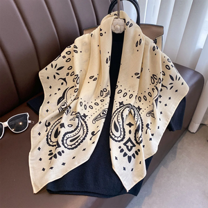 90*90cm Paisley Printed <b>Square</b> <b>Scarf</b> For Women Silk <b>Scarves</b> Bandanas Luxury Large Shawl Beach Wraps Elegant Hijab - Product Image 1