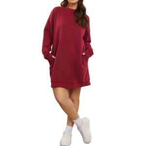 Sweat-shirt pour femmes grandes tailles, robe sweat-shirt rouge, tissu jersey doux, manches longues, col rond, longueur mini - Product Image 3