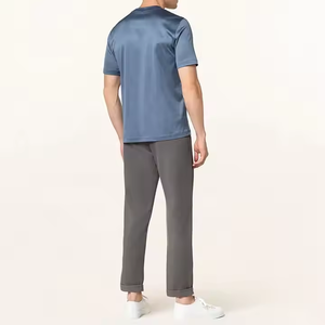 Camiseta de punto de algodón azul marino para hombre, manga corta, cuello redondo, ajuste regular, casual, de secado rápido, color liso, 180g, con logo frontal - Product Image 5