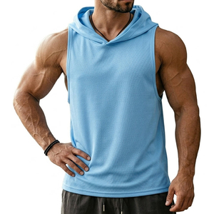 High Quality Wholesale Men Hooded Muscle Tank Top Cotton Blend <b>Dropped</b> Armhole Sleeveless Gym Fitness Workout Tank Tops For Men - Product Image 5