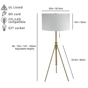 โคมไฟตั้งพื้นแบบสามขาปรับได้58 "-72" พร้อมเฉดสี KD 1.78/9.9 "ต่อชิ้น1ชิ้น/ผ้าหนึ่งชิ้น - Product Image 3