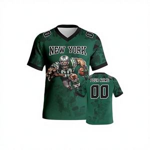 Maillot de football américain personnalisé pour homme, vert uni, séchage rapide, polyester, manches courtes, col en V, service OEM, nom et numéro de l'équipe - Product Image 1
