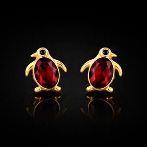 Garnet <b>Penguin</b> Stud 925 Sterling Silver Gold Plated Handmade Dainty <b>Earrings</b> January Birthstone Jewelry - Product Image 3