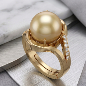 White Pearl Round <b>Ring</b> US 6 12mm CZ 925 Sterling Silver 18K Gold Plated Trendy Fashion <b>Ring</b> for Women - Product Image 4