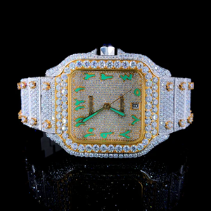 Montre Sport/Mode à Date Automatique avec Diamants Moissanite Glacés, Cadran à Chiffres Arabes au Design Unique, Boîtier et Bracelet en Acier Inoxydable, Mouvement Quartz ETA - Product Image 1