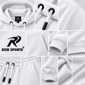 Ensemble de survêtement pour homme en coton/polyester avec capuche et cordon de serrage, logo sur le devant, blanc, pour l'hiver, jogging, sweat-shirt, pantalon de survêtement pour la salle de sport - Product Image 5