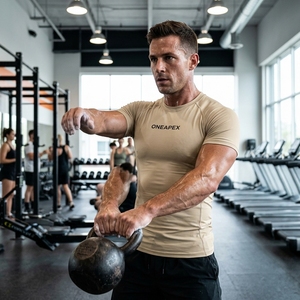 Men <b>Compression</b> T <b>Shirt</b> Beige Short Sleeve Athletic <b>Gym</b> Training Sportswear Custom Logo Fitness Running Workout <b>Shirt</b> - Product Image 4
