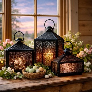 Home Decor Customised Vintage Table <b>Top</b> Outdoor Indoor Metal Candle Lanterns Farmhouse Floor & Hanging Metal Candle Lanterns - Product Image 3