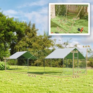 Grande Pollaio 26FT X 10FT X 6.4FT con Copertura Impermeabile, Gabbia Metallica per Animali con Porta per l'Alimentazione, Mangiatoia Sospesa e Posatoio per Galline - Product Image 2