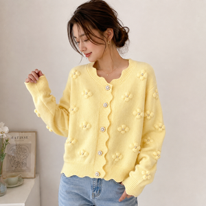 Suéter de Cuello Alto para Mujer, Color Amarillo Sólido, Tejido por Computadora, Anti-Pilling, Manga Larga, Estilo Casual, para Otoño, 100% Algodón, Tejido a Mano - Product Image 2