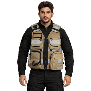 High Quality Customized Men Breathable Reflective Safety <b>Tactical</b> Work Jacket Zipper Multi Pockets <b>Vest</b> - Product Image 5